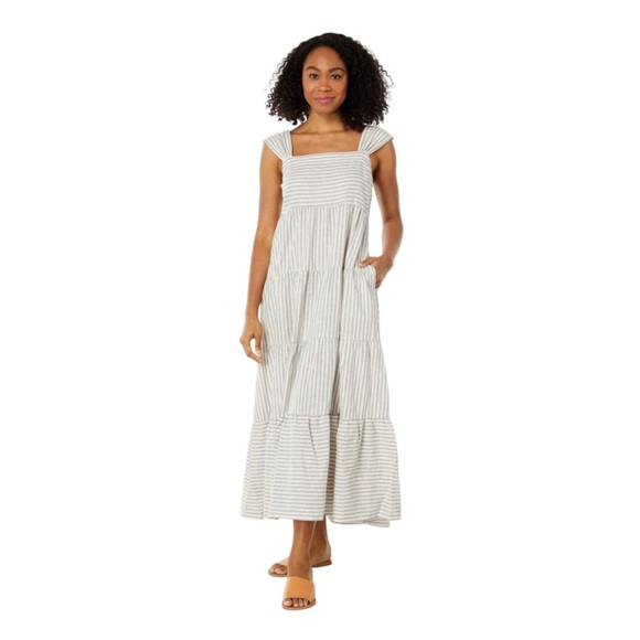 Madewell gray white linen blend tiered maxi dress SIZE S - Picture 10 of 10